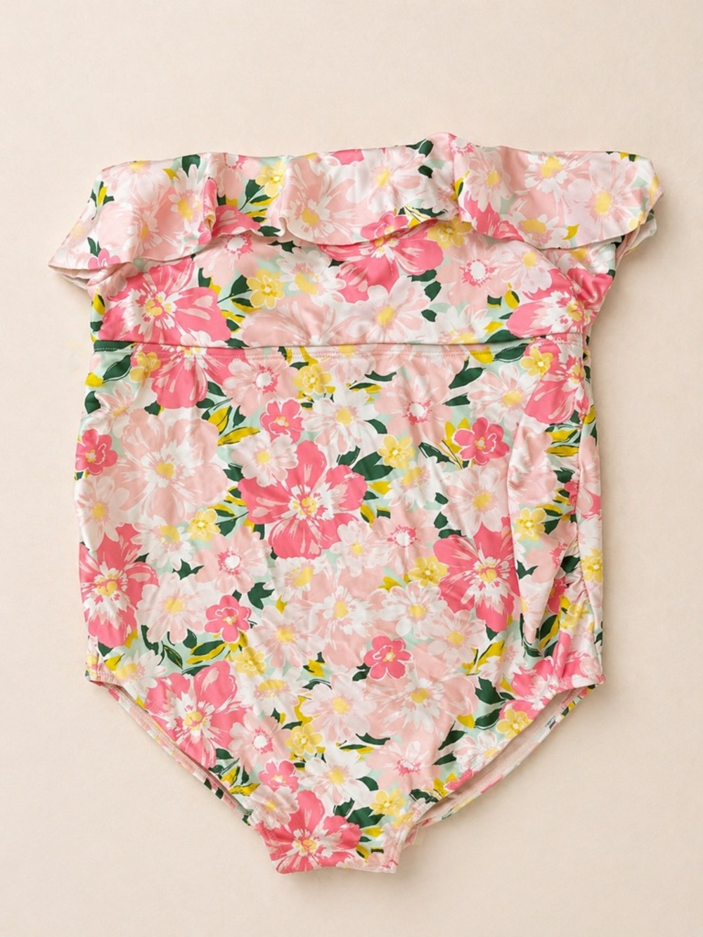 Isabel Maternity by Ingrid & Isabel Pink Floral Strapless Ruffle Swim Suit